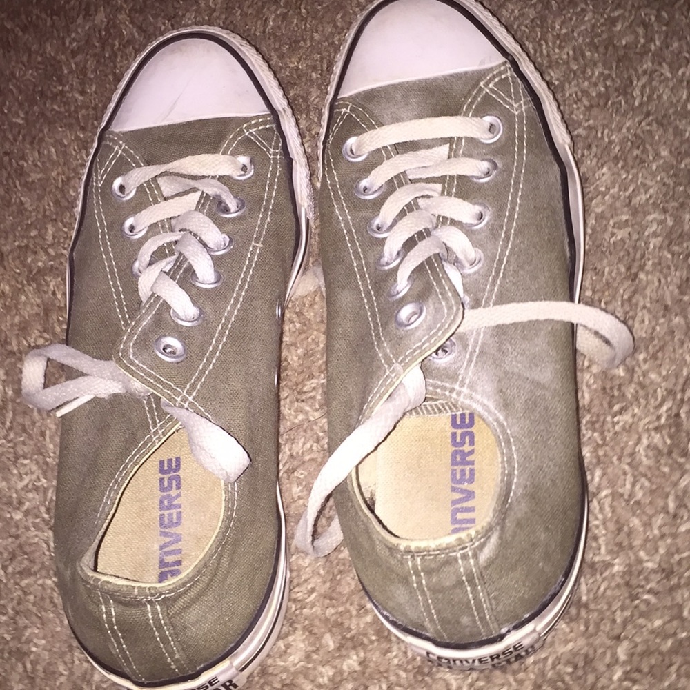 olive green low top converse shoes